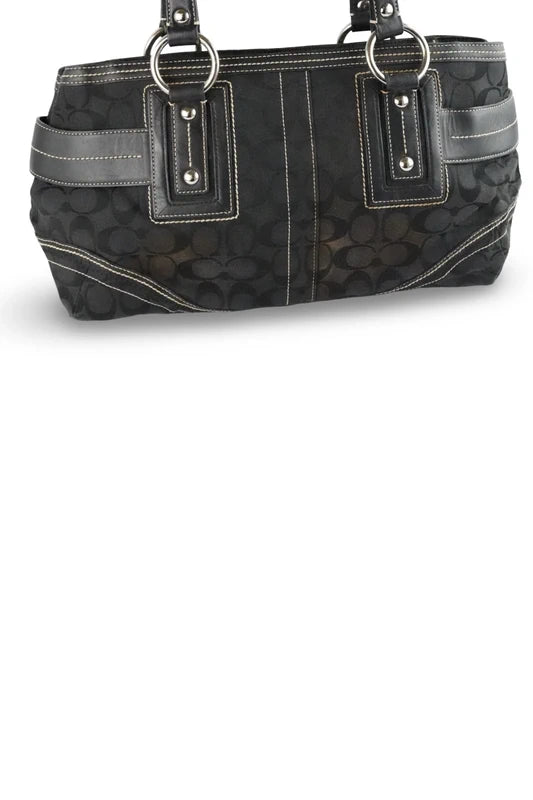 Coach Black Signature Canvas & Leather Hampton Soho Buckle Tote Shoulder Bag