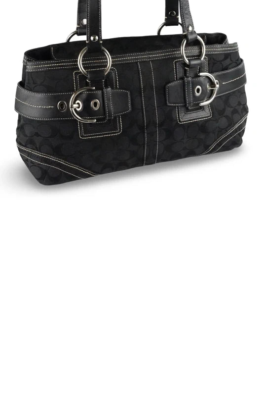 Coach Black Signature Canvas & Leather Hampton Soho Buckle Tote Shoulder Bag