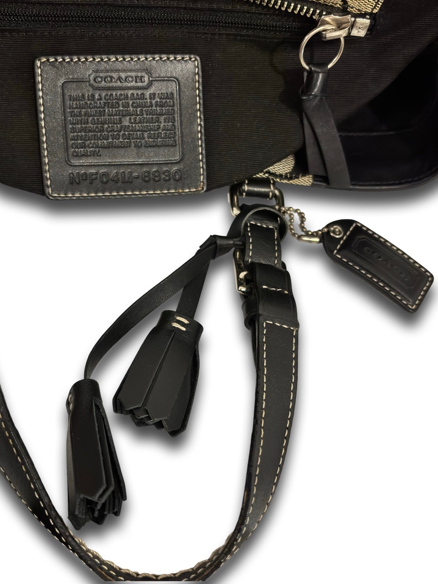 Coach Signature Black & Grey Canvas & Leather 6830 Tote Shoulder Bag