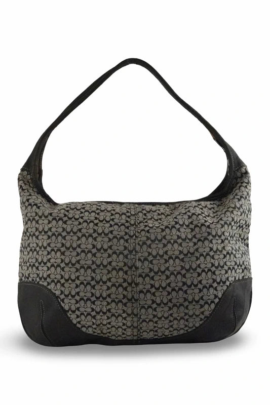 Coach Black & Grey Slouchy Ergo Hobo Signature Canvas & Leather Shoulder Bag