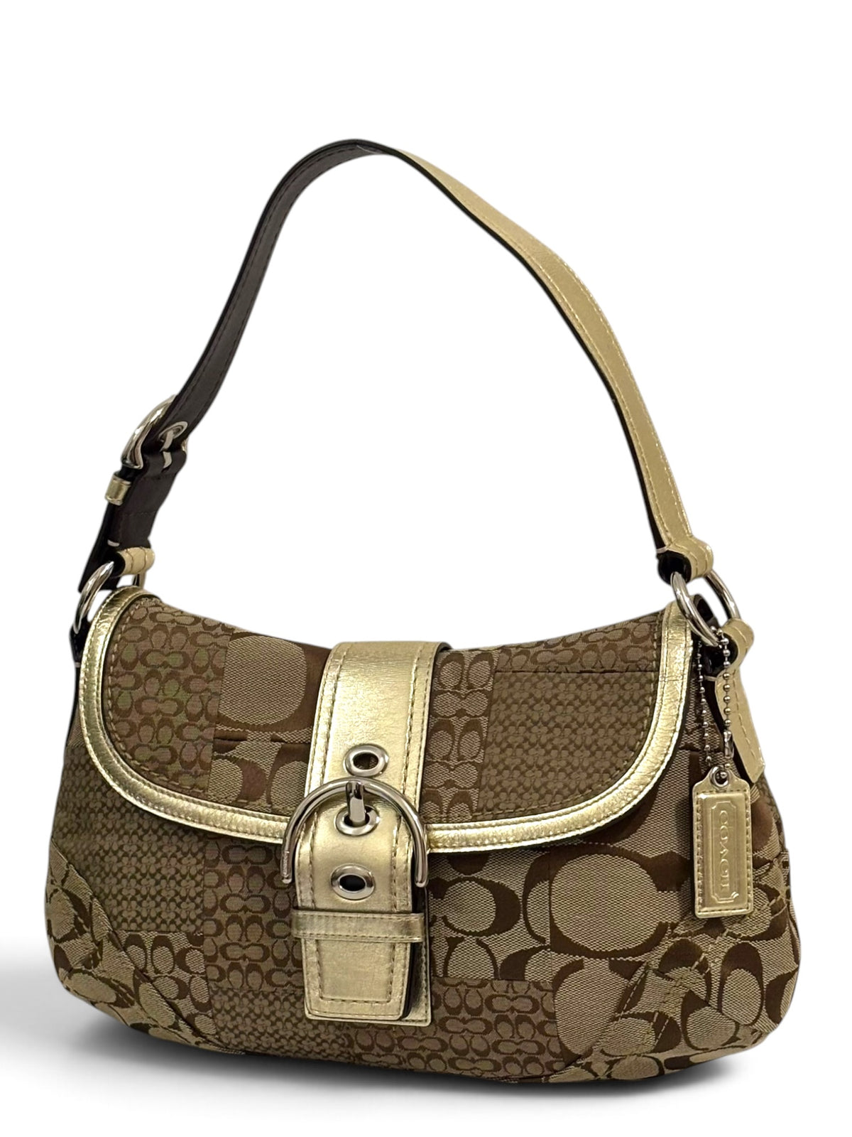 Vintage Coach Soho Bag F12316 Patchwork Signature Hobo In Brown & Gold