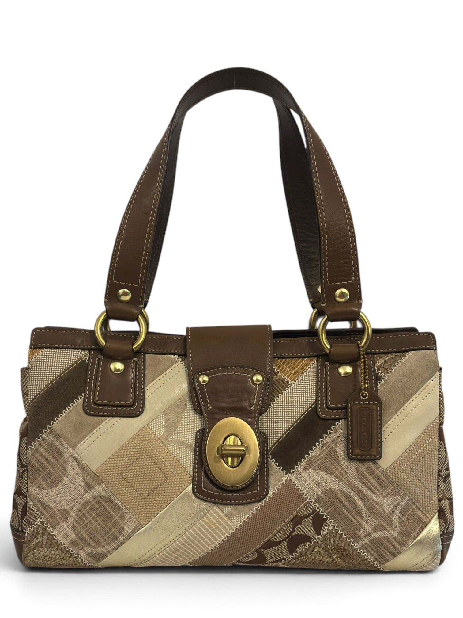Vintage Coach Patchwork Bag Brown Signature
Canvas Leather Shoulder Tote B0893-12521