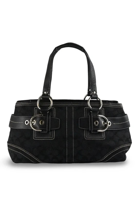 Coach Black Signature Canvas & Leather Hampton Soho Buckle Tote Shoulder Bag