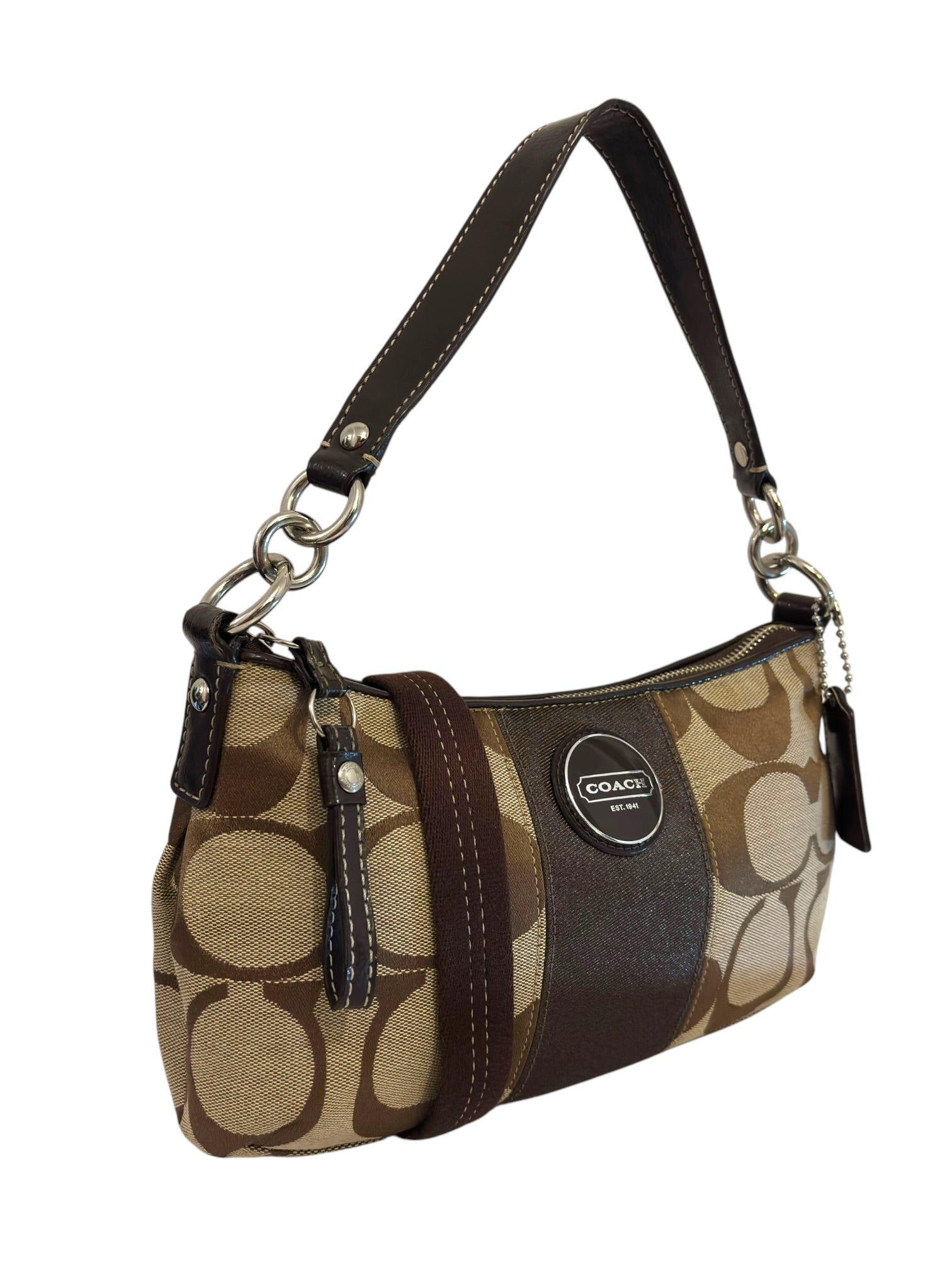 Vintage Coach Demi Shoulder Bag Signature Brown Crossbody F17439