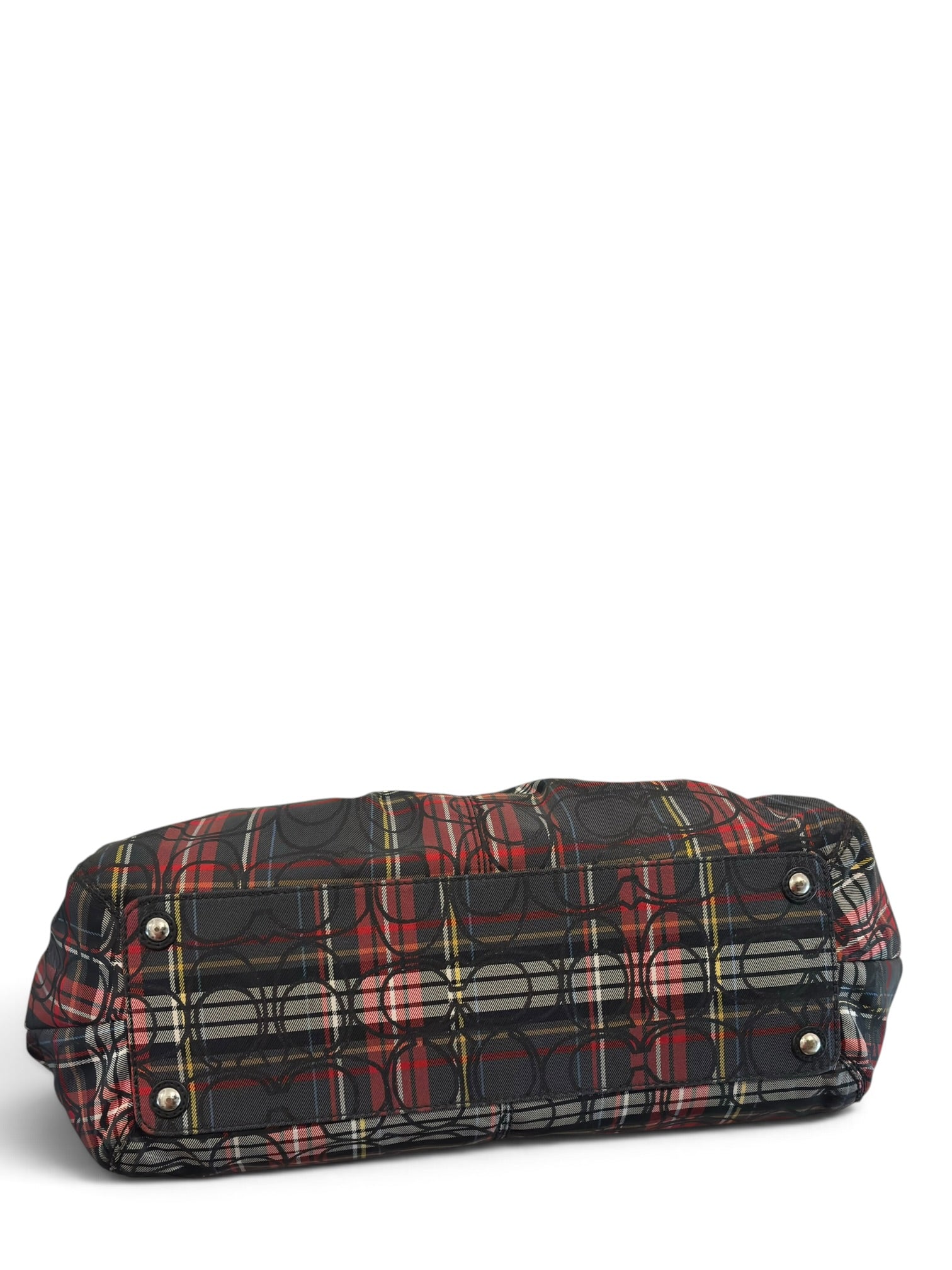 Vintage Coach Poppy Soho Tartan Plaid Op Art Tote Bag Black Leather Shoulder Handbag F15223
