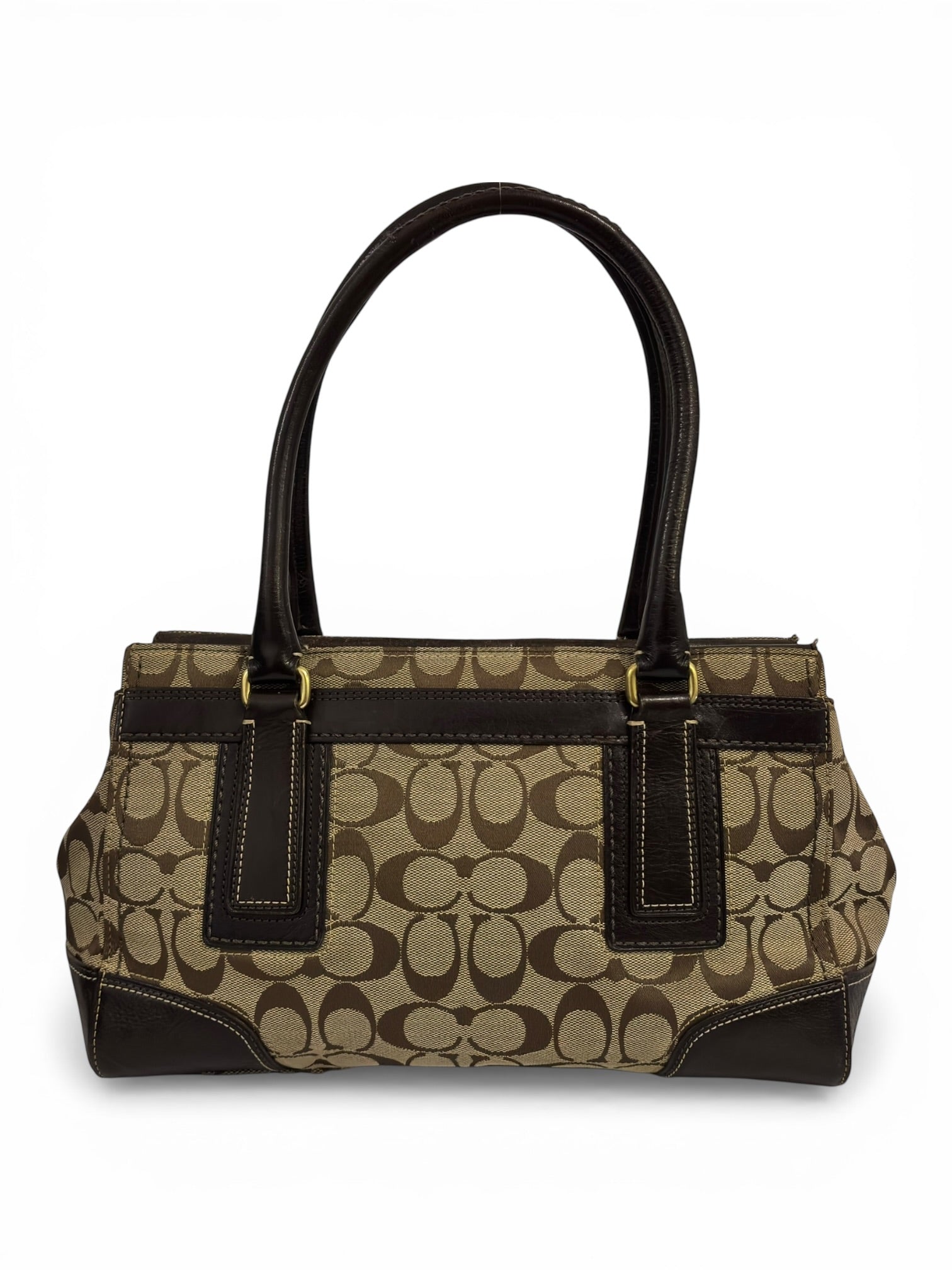 Coach Hamptons Brown Signature Turnlock Canvas & Leather Vintage Tote Shoulder Bag