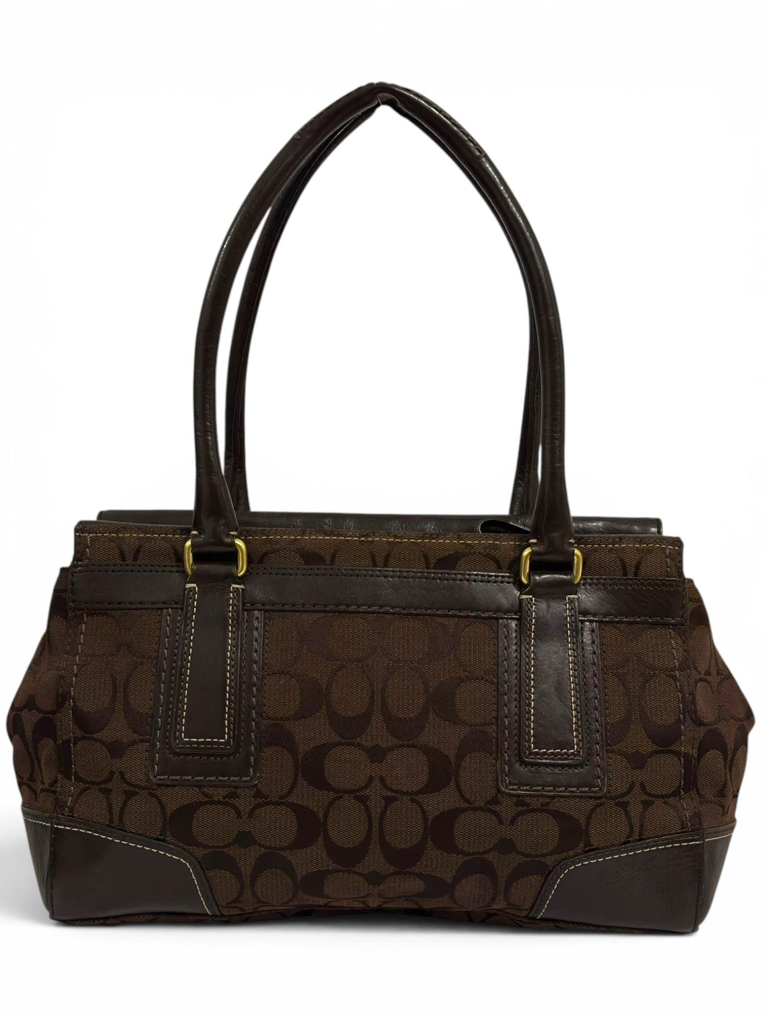 Coach Chocolate Dark Brown Hamptons Signature
Turnlock Vintage Tote 11062 Shoulder Bag