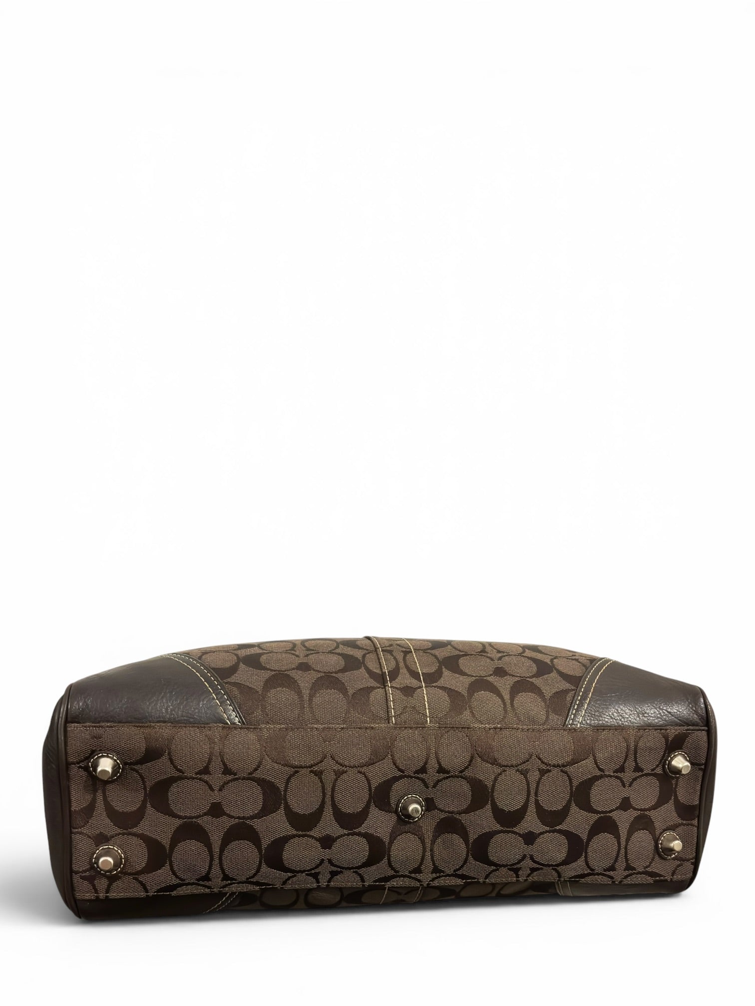 Coach Chocolate Brown Hamptons Signature Canvas & Leather Large Vintage Clip Tote Shoulder Bag
