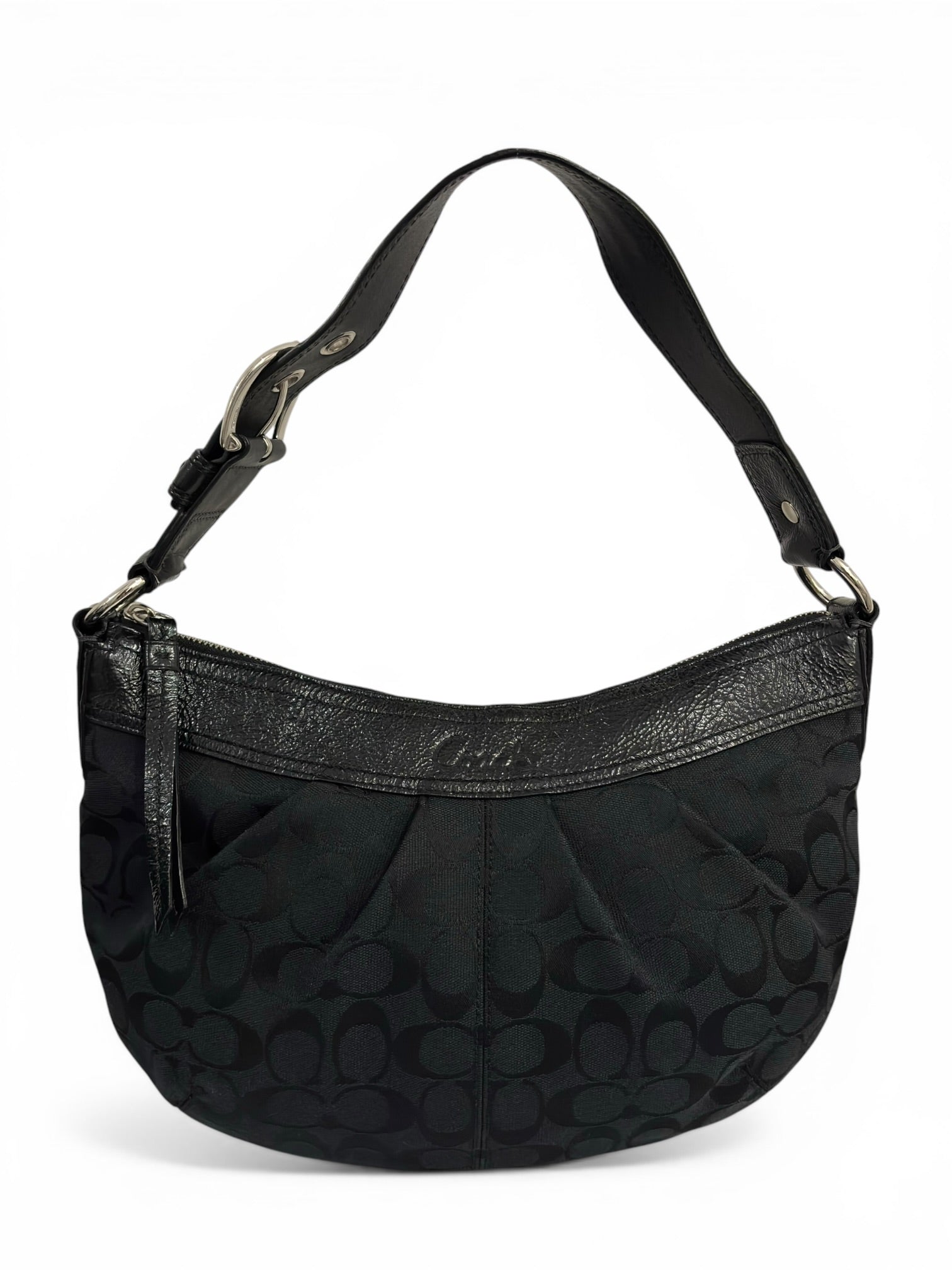 Coach Black Signature Canvas & Patent Leather
Pleated Hobo Shoulder Bag