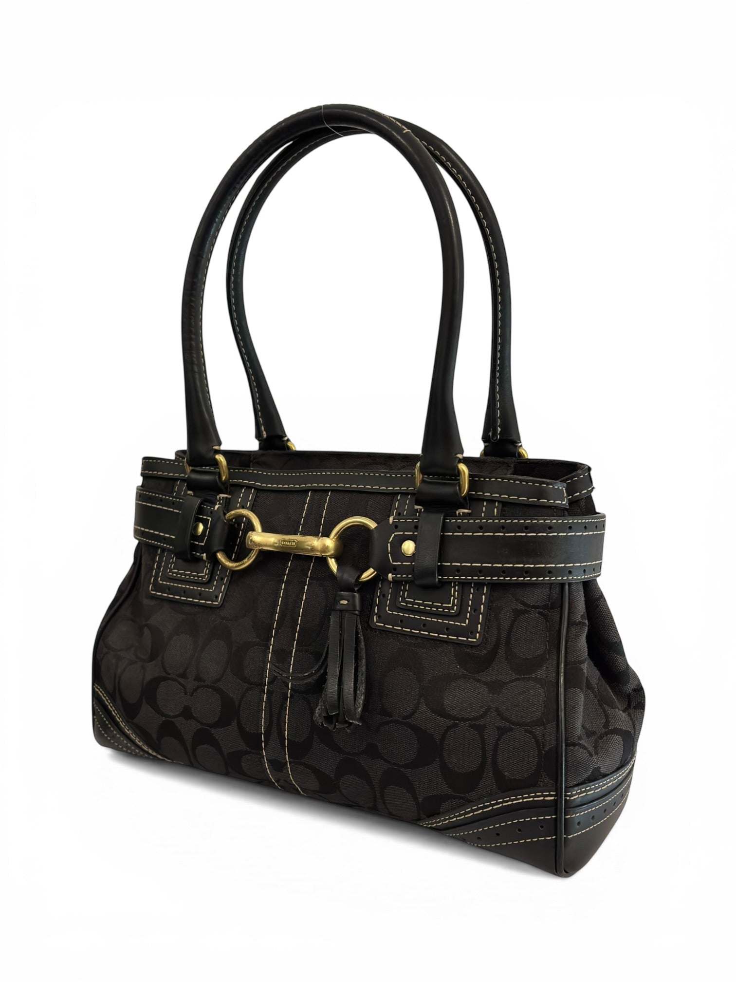 Coach Black Signature Canvas & Leather Hampton Vintage Shoulder Bag