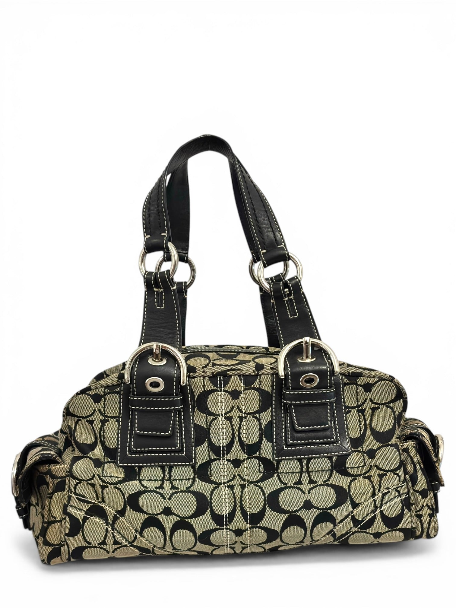 Coach Soho Black & Grey Signature Buckle Boston
Shoulder Bag