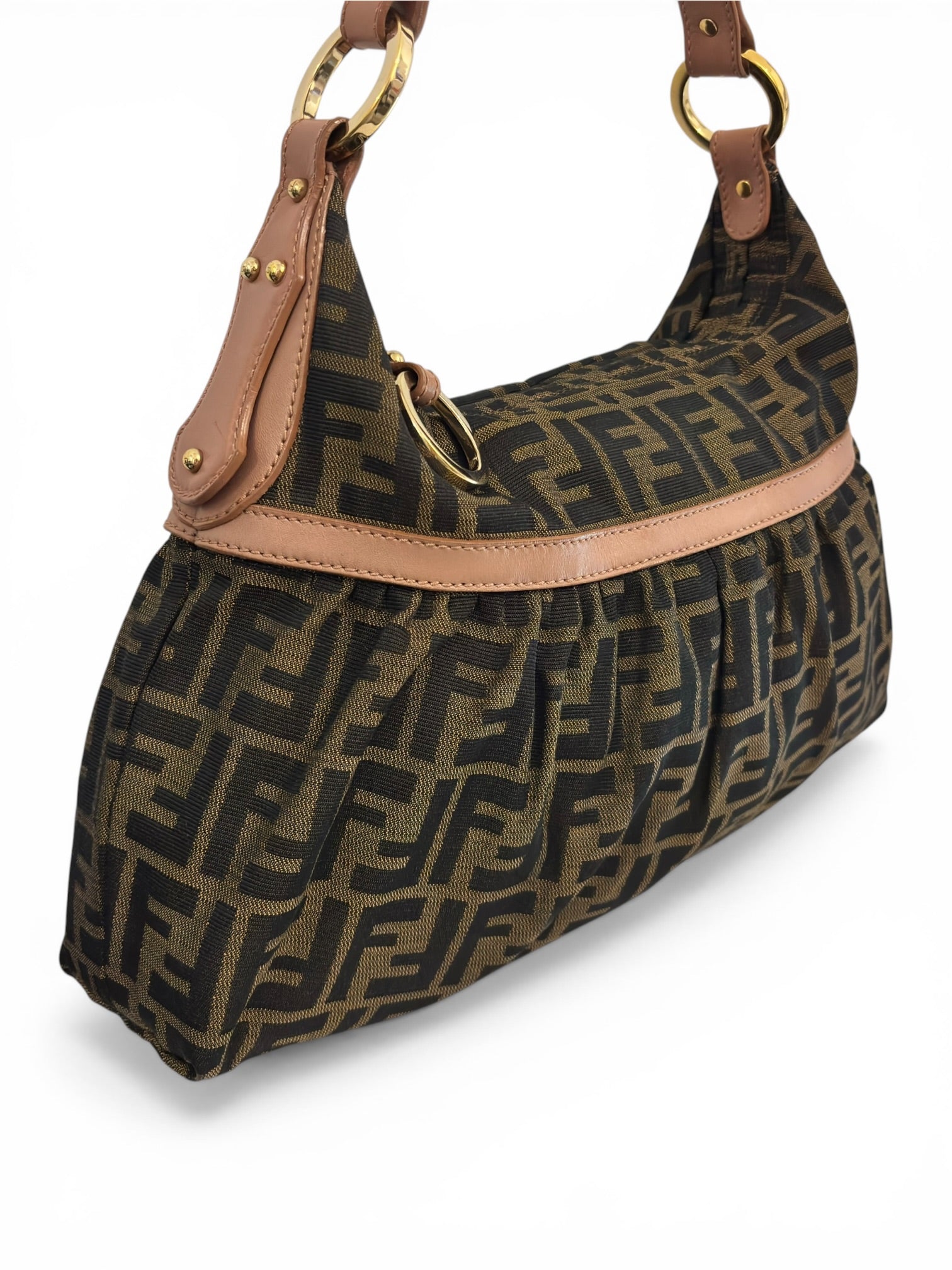 Fendi Brown & Pink Canvas & Leather Chef Zucca FF
Hobo Shoulder Bag