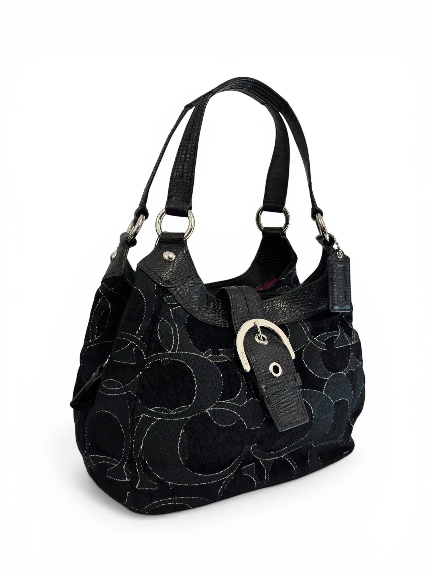 Coach Signature Soho Lynn Black Canvas & Leather Vintage 2000's Hobo Shoulder Bag