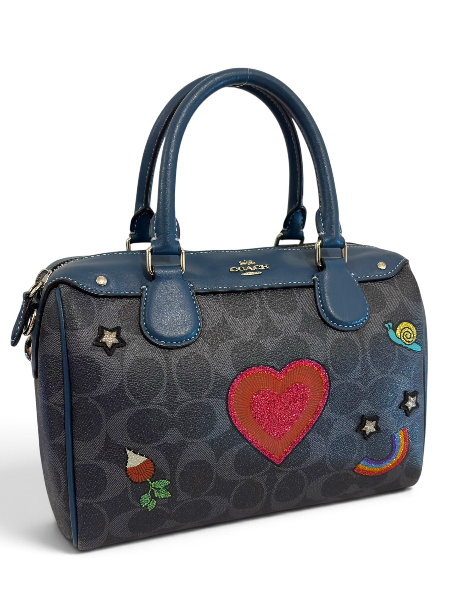 Coach Mini Bennett Embroidered Bag Signature Blue Patch Leather Heart Rainbow Handbag F26166