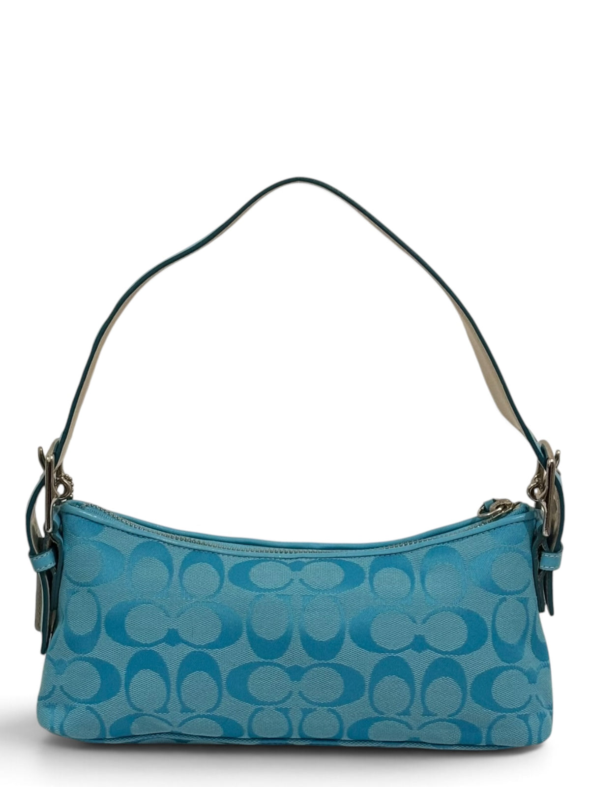 Vintage Coach Bag 6371 East West Signature Baguette In Rare Blue
