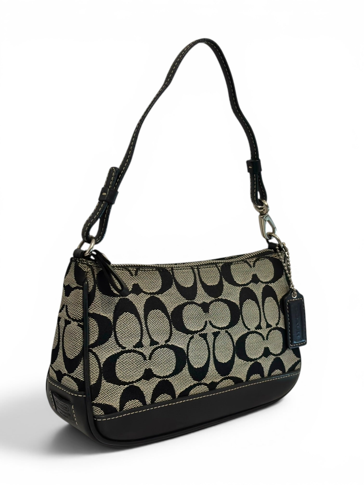 Coach Demi Signature Black / Grey Mini Canvas & leather Vintage Shoulder Bag