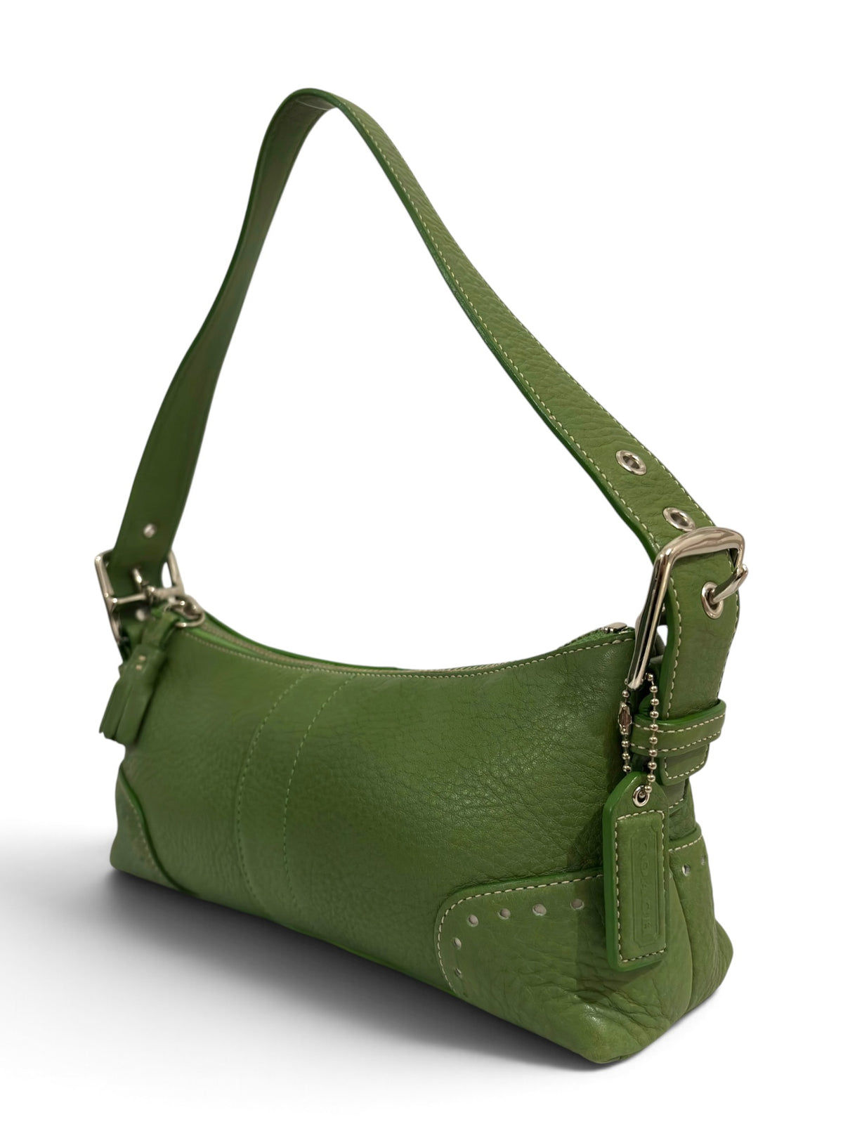 Vintage Coach Demi Baguette Bag 5052 In Rare Green Pebbled Leather