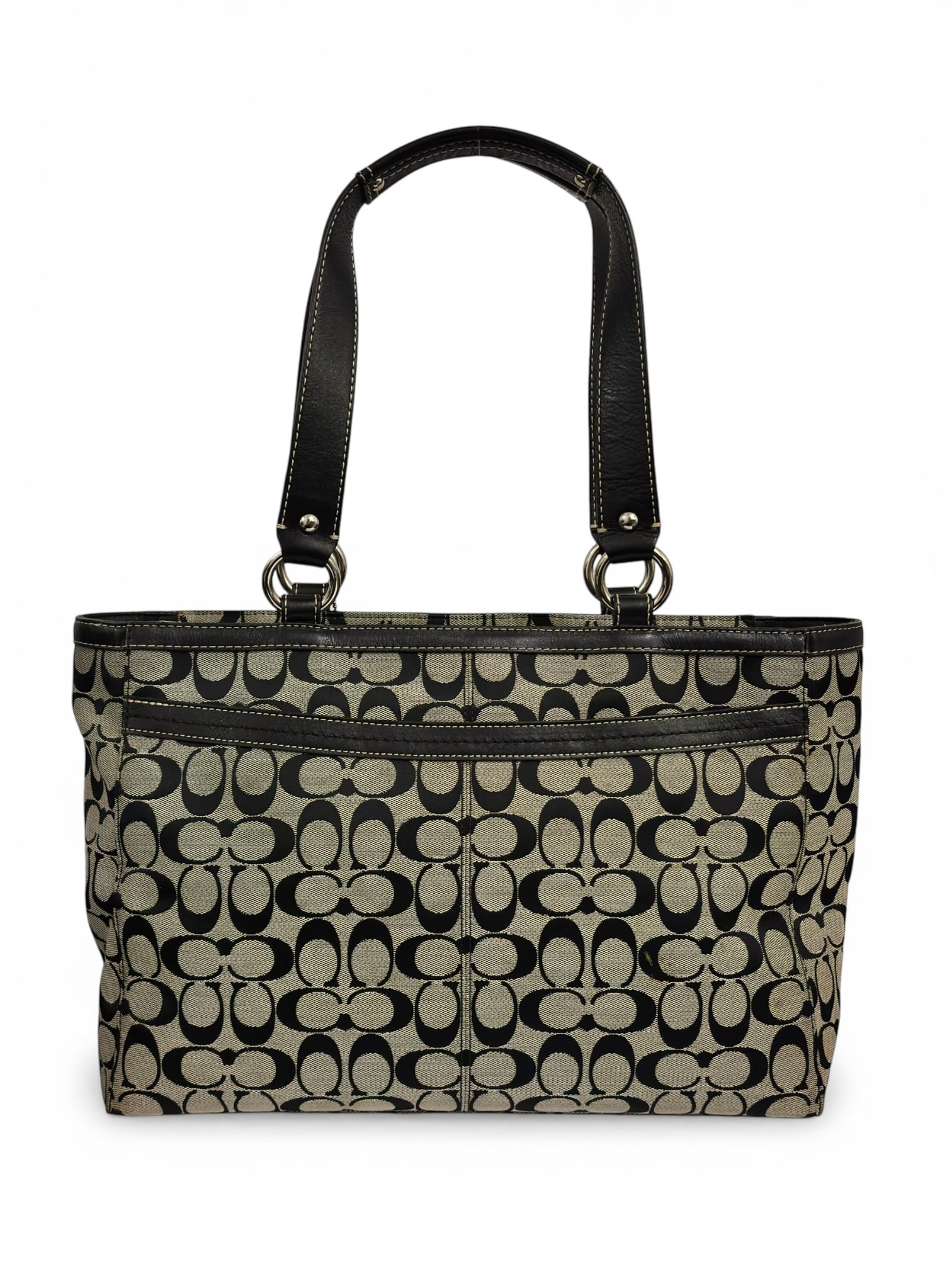 Coach XXL 'Penelope' Black & Grey Signature Canvas & Leather Vintage Tote Shoulder Bag