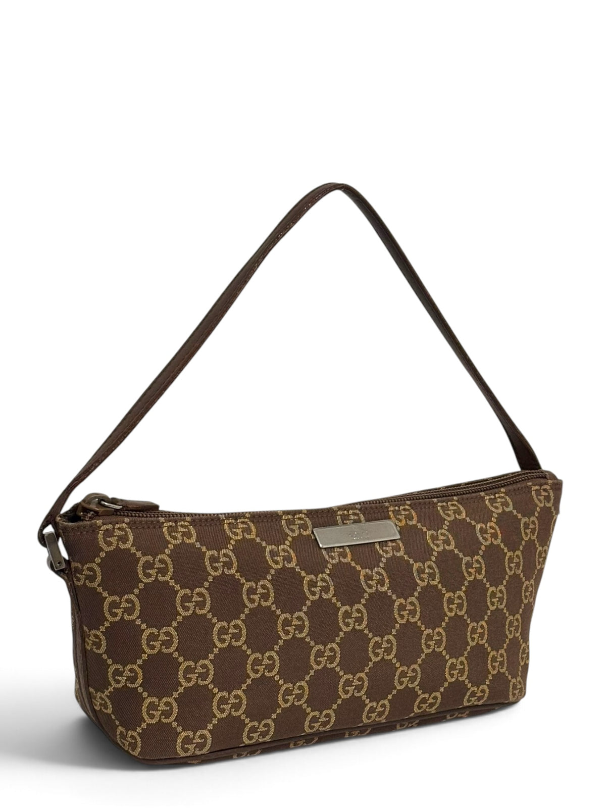 Vintage Gucci Boat Bag 039 1103 Monogram GG Pochette In Chocolate Brown