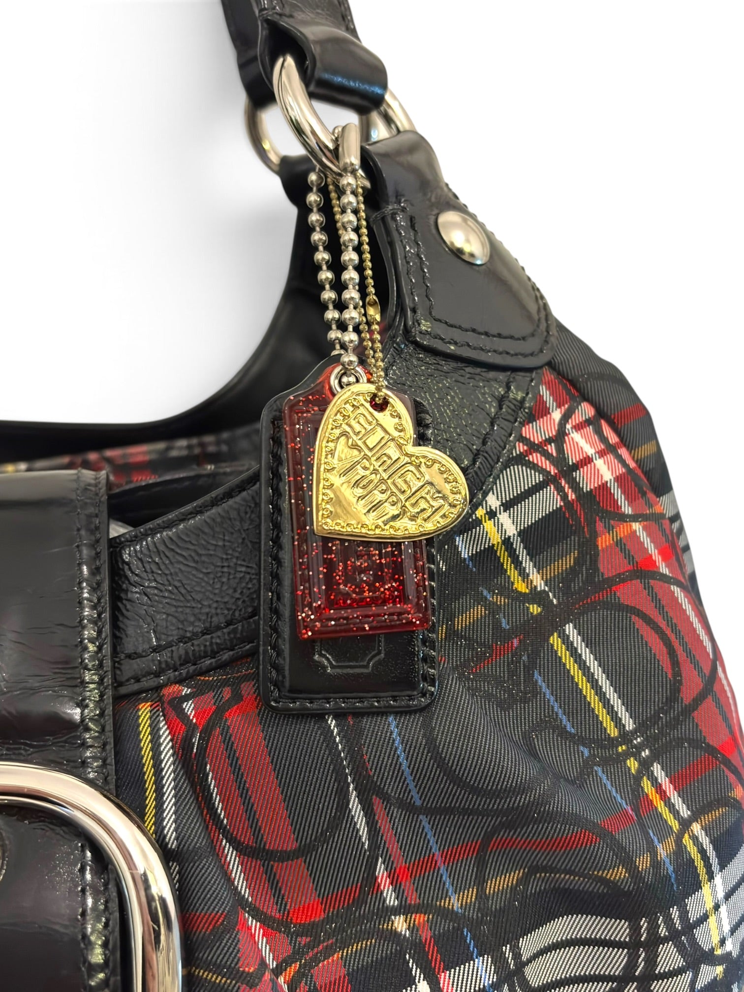Vintage Coach Soho Lynn Tartan Signature Hobo
Shoulder Bag Black Plaid F15487