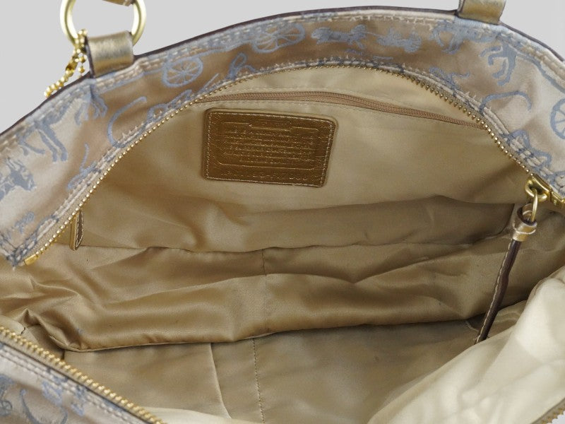 Coach Vintage Multicoloured Metallic Gold Leather Patchwork Tote Blue & Pink Shoulder Bag