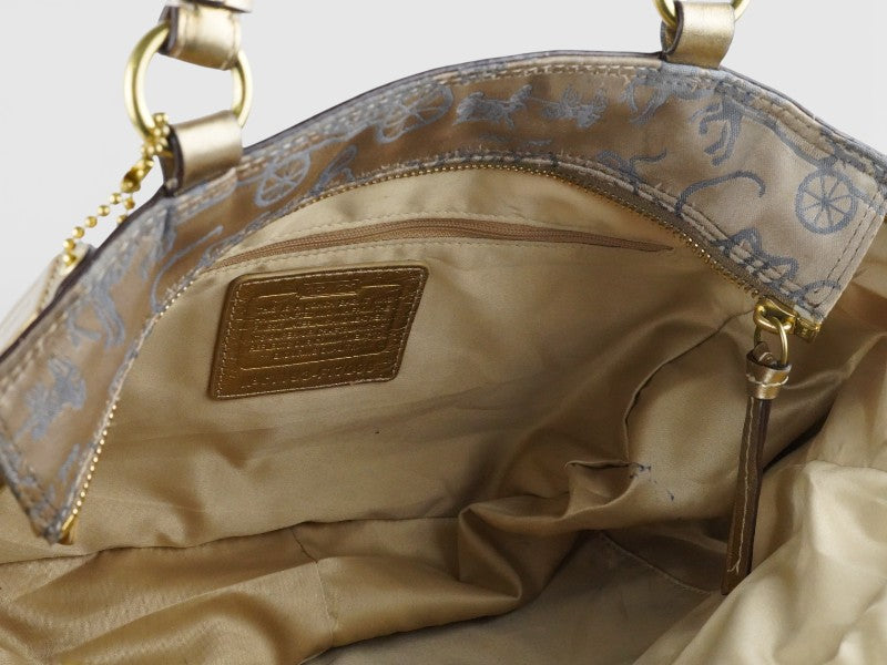 Coach Vintage Multicoloured Metallic Gold Leather Patchwork Tote Blue & Pink Shoulder Bag