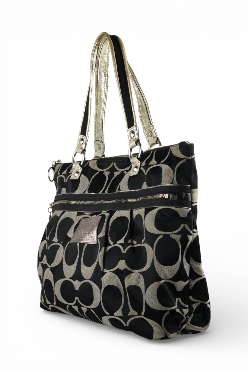 Coach Large Poppy Black & Grey Signature Tote Shoulder Bag