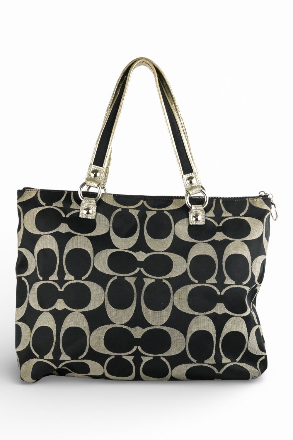 Coach Large Poppy Black & Grey Signature Tote Shoulder Bag