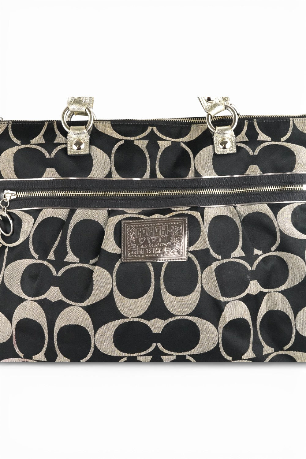 Coach Large Poppy Black & Grey Signature Tote Shoulder Bag