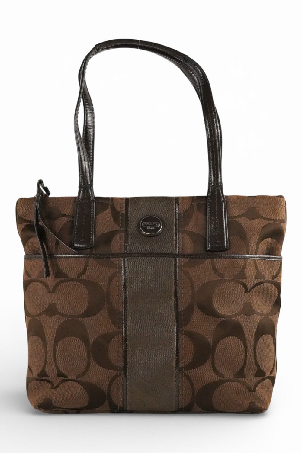 Coach Vintage Dark Brown Canvas & Leather Signature Tote Shoulder Bag