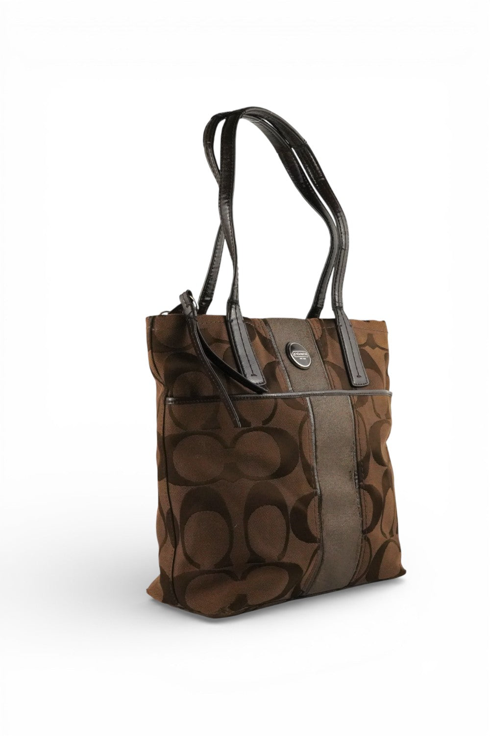 Coach Vintage Dark Brown Canvas & Leather Signature Tote Shoulder Bag