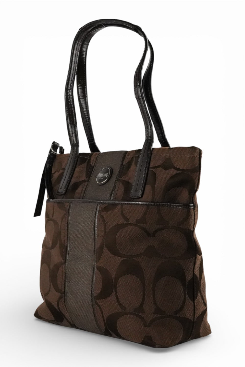 Coach Vintage Dark Brown Canvas & Leather Signature Tote Shoulder Bag