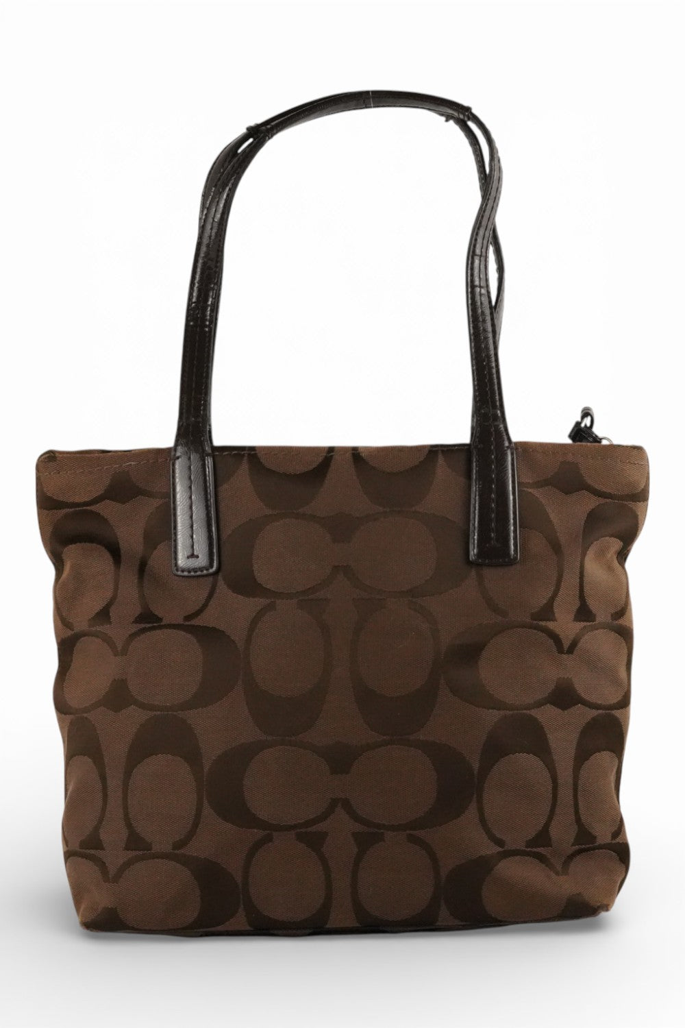Coach Vintage Dark Brown Canvas & Leather Signature Tote Shoulder Bag