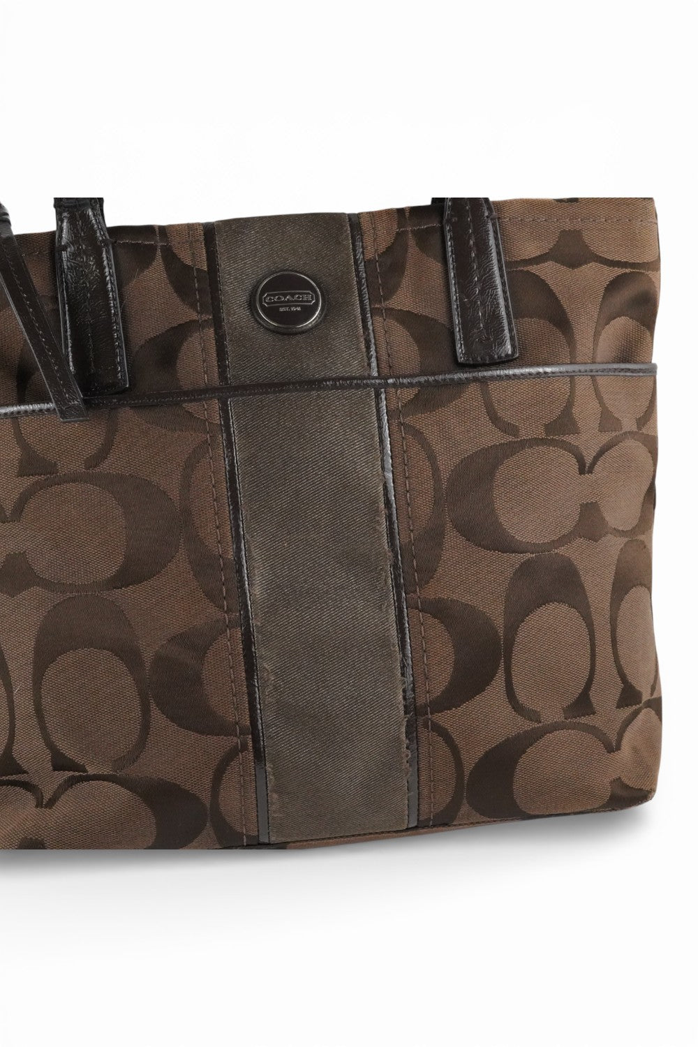 Coach Vintage Dark Brown Canvas & Leather Signature Tote Shoulder Bag
