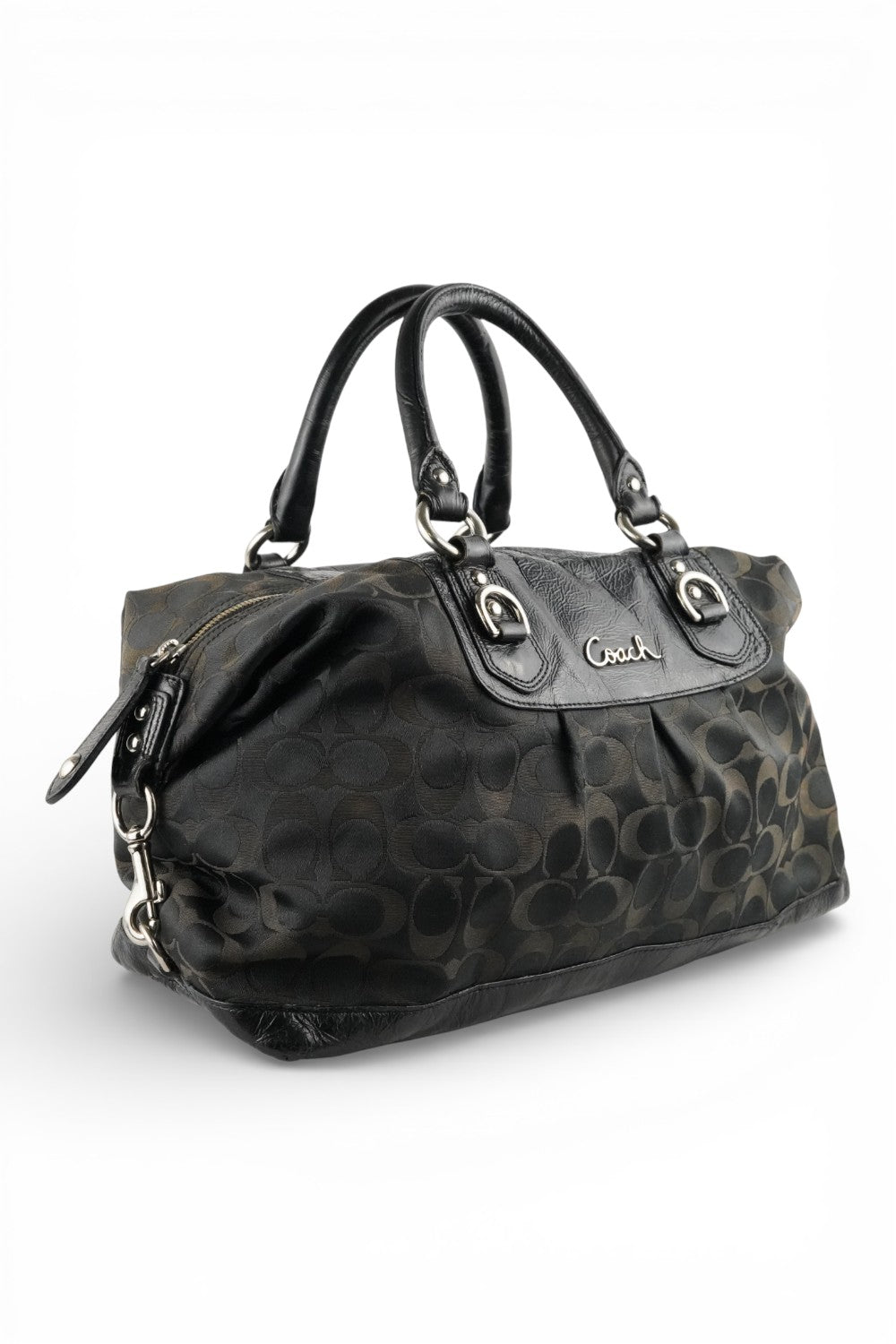 Coach Vintage Black Madison Signature Canvas Satin & Patent Leather Handbag Shoulder Bag