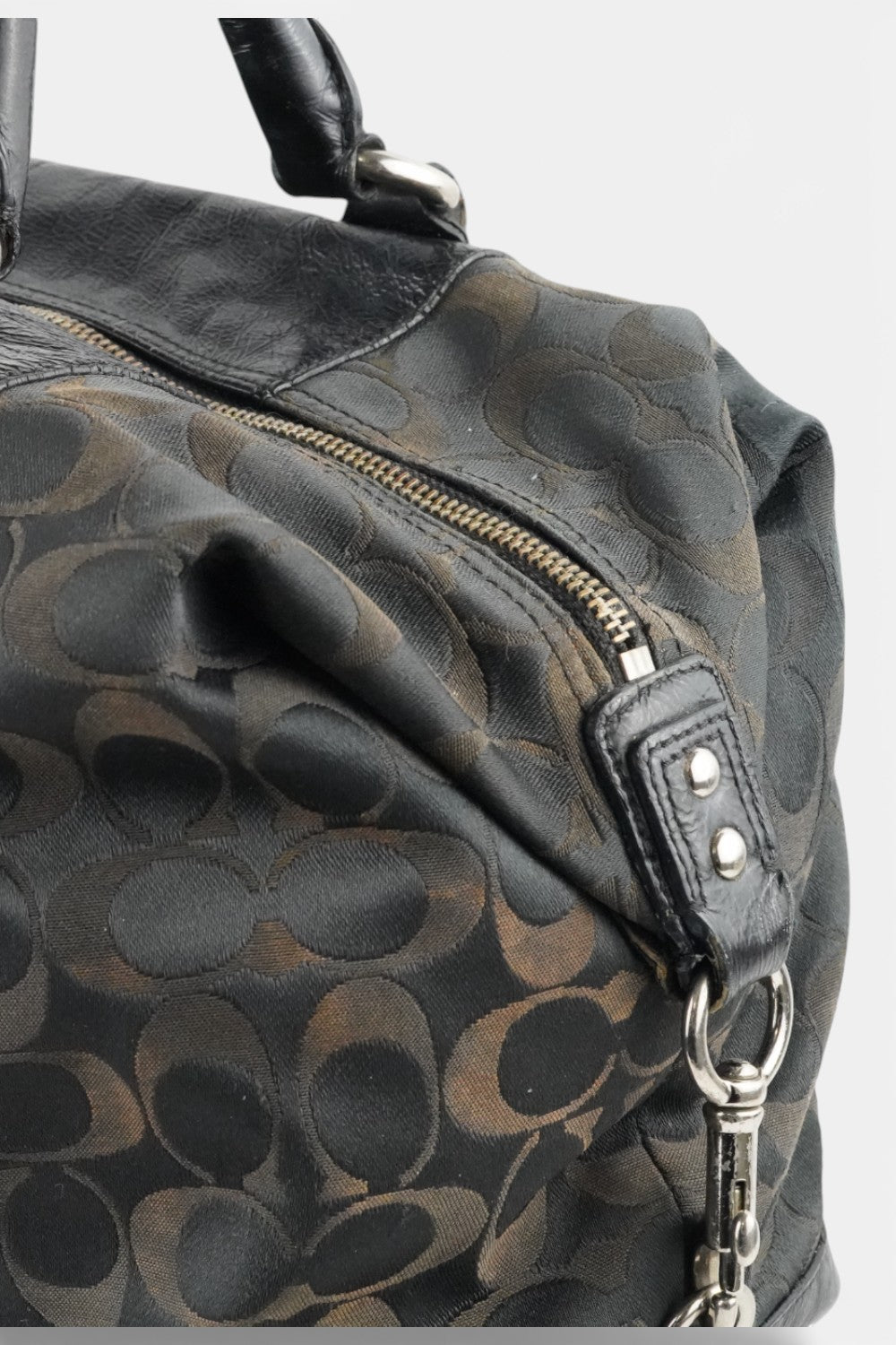 Coach Vintage Black Madison Signature Canvas Satin & Patent Leather Handbag Shoulder Bag