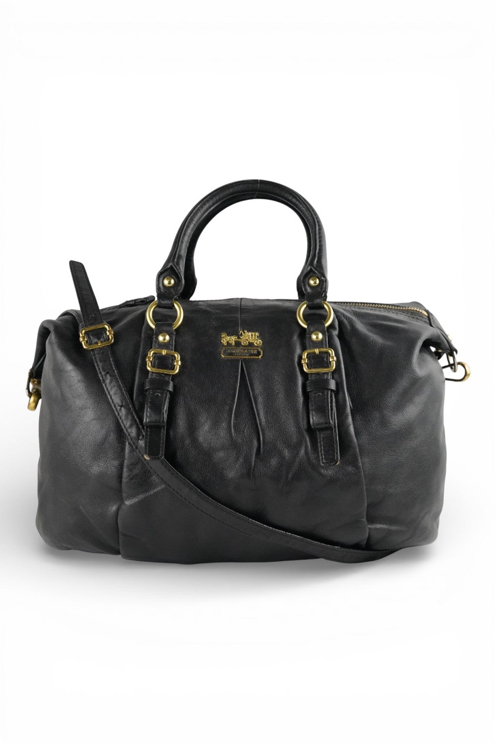 Coach Black Leather Madison Vintage Tote Gold Hardware & Strap Shoulder Bag