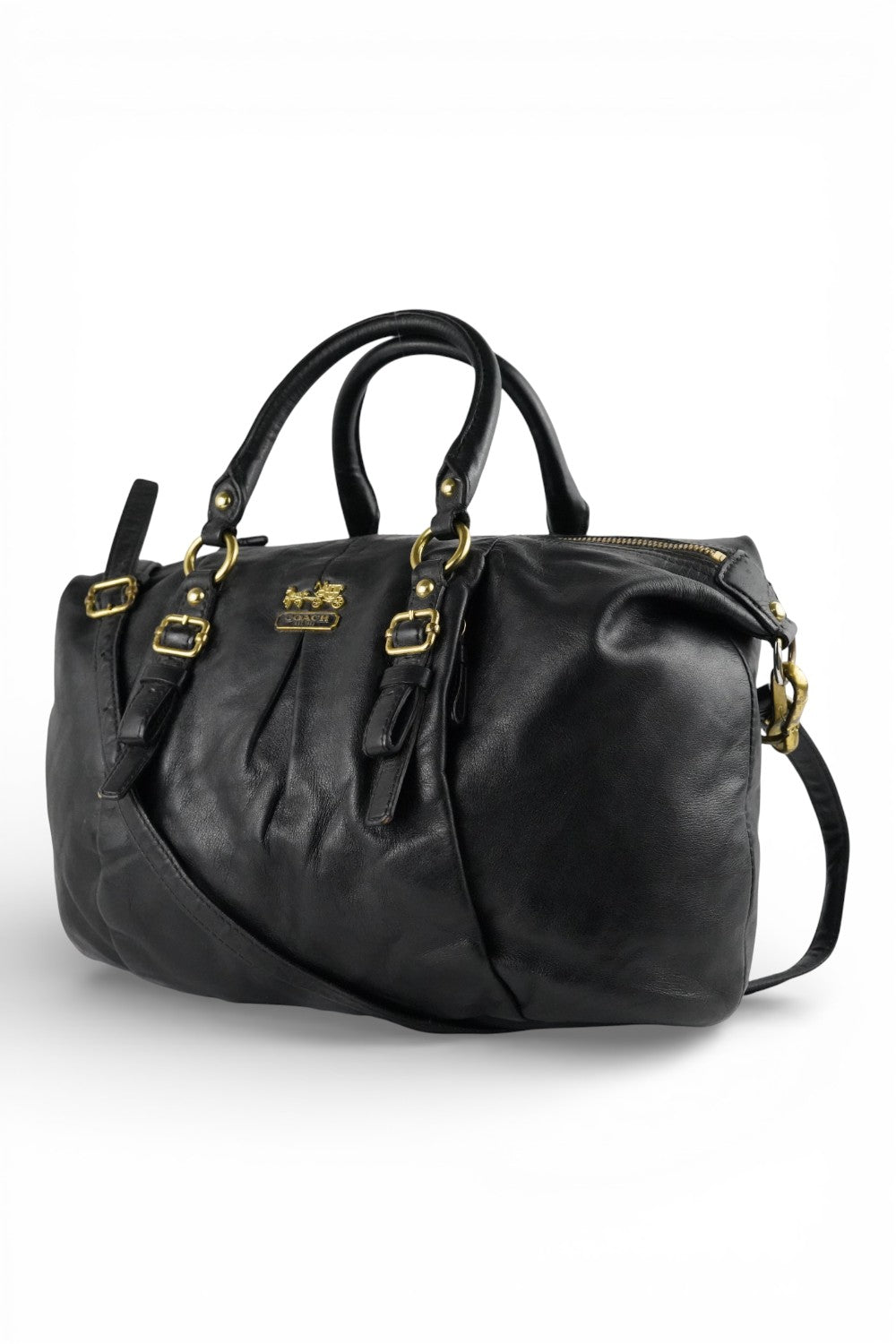 Coach Black Leather Madison Vintage Tote Gold Hardware & Strap Shoulder Bag