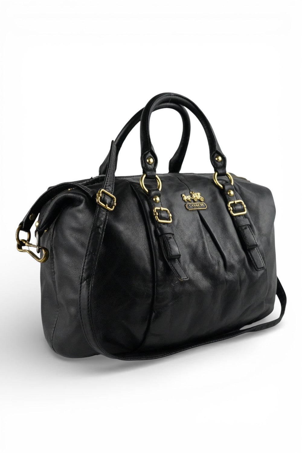 Coach Black Leather Madison Vintage Tote Gold Hardware & Strap Shoulder Bag