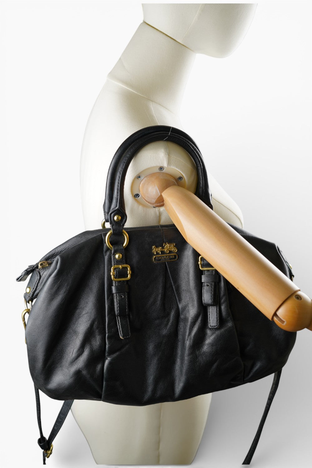Coach Black Leather Madison Vintage Tote Gold Hardware & Strap Shoulder Bag