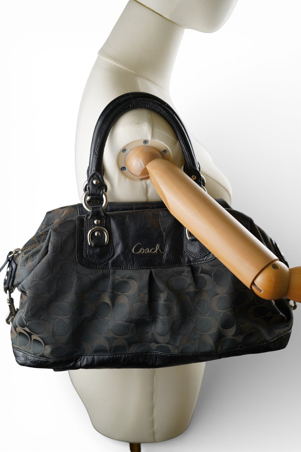 Coach Vintage Black Madison Signature Canvas Satin & Patent Leather Handbag Shoulder Bag