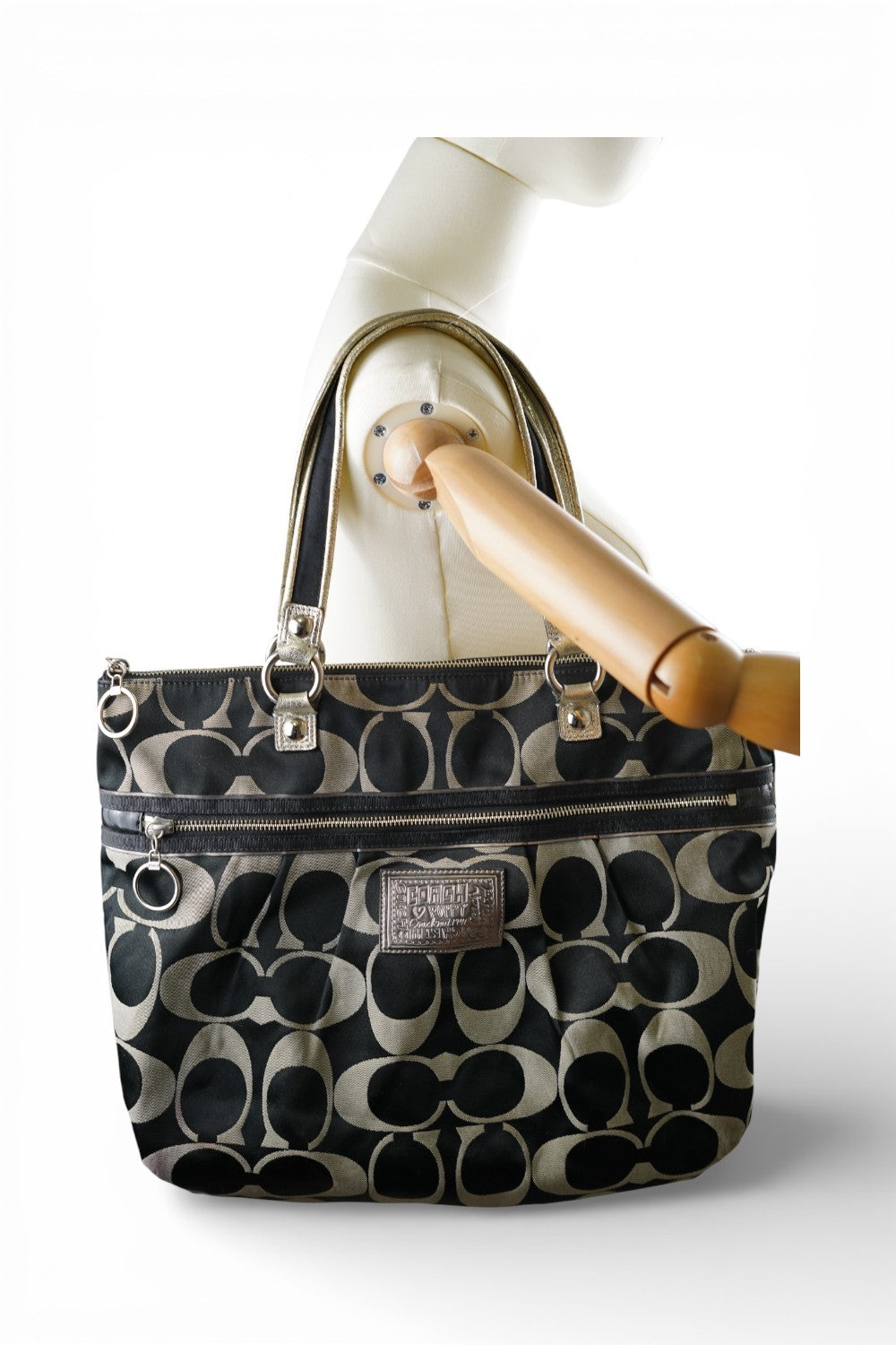 Coach Large Poppy Black & Grey Signature Tote Shoulder Bag