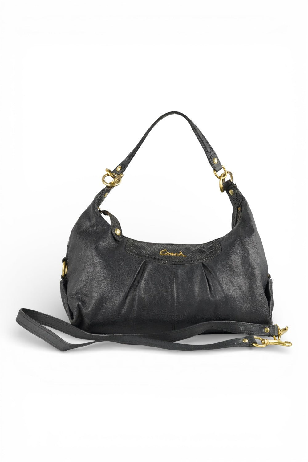 Coach Black Leather Snake Print Vintage Ashley Baguette Hobo Shoulder Bag