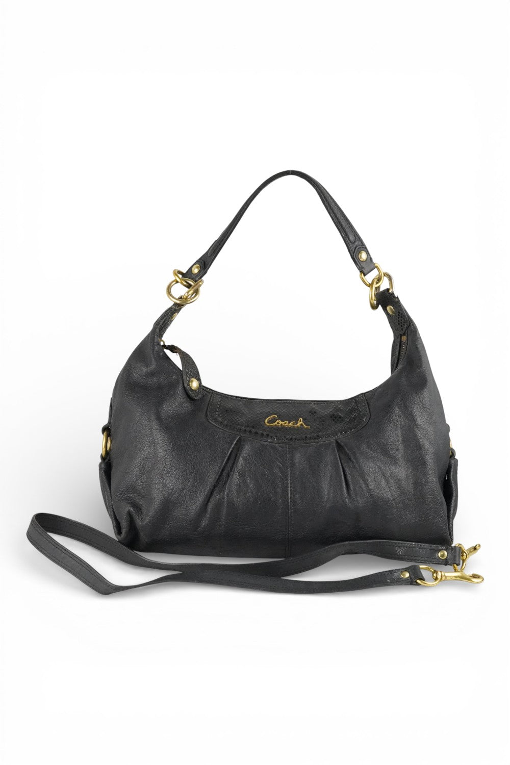 Coach Black Leather Snake Print Vintage Ashley Baguette Hobo Shoulder Bag