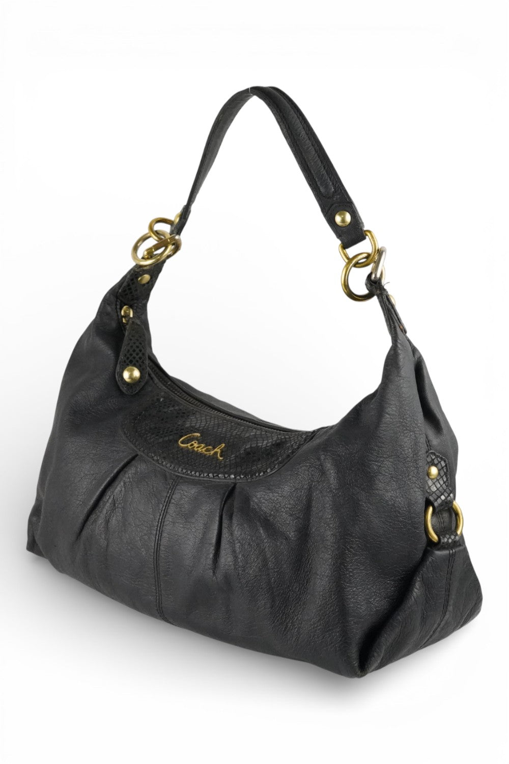Coach Black Leather Snake Print Vintage Ashley Baguette Hobo Shoulder Bag