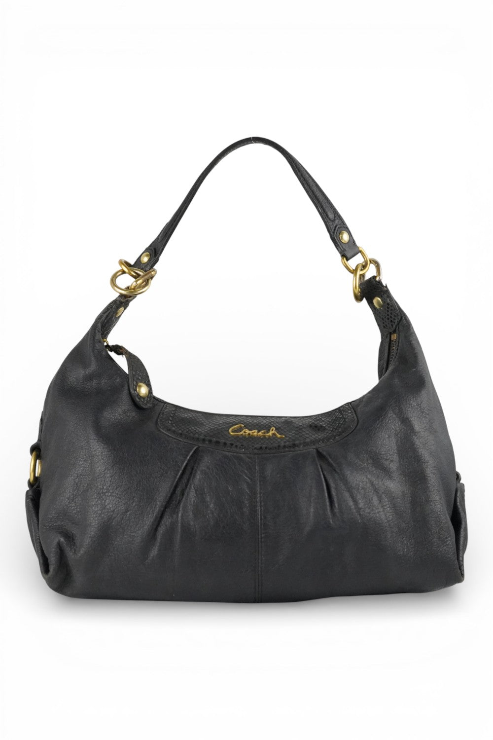 Coach Black Leather Snake Print Vintage Ashley Baguette Hobo Shoulder Bag