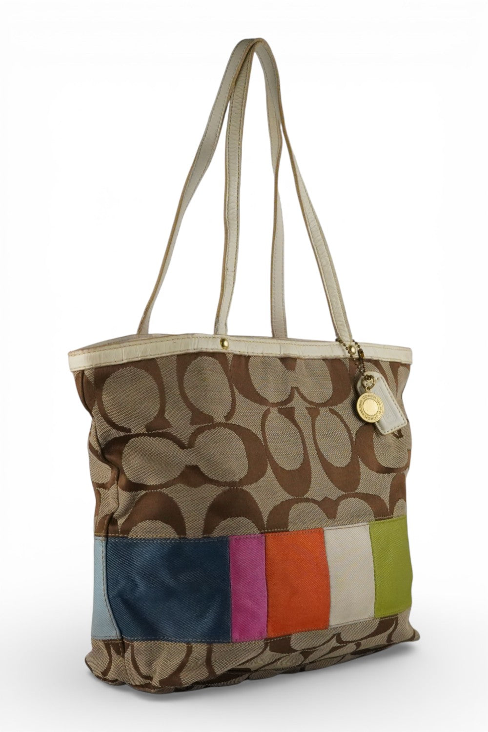 Coach Vintage Brown & Multi-colour Signature Stripe Rainbow Tote Shoulder Bag