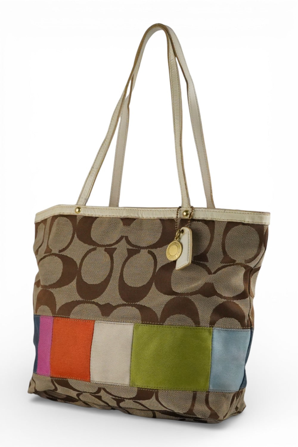 Coach Vintage Brown & Multi-colour Signature Stripe Rainbow Tote Shoulder Bag