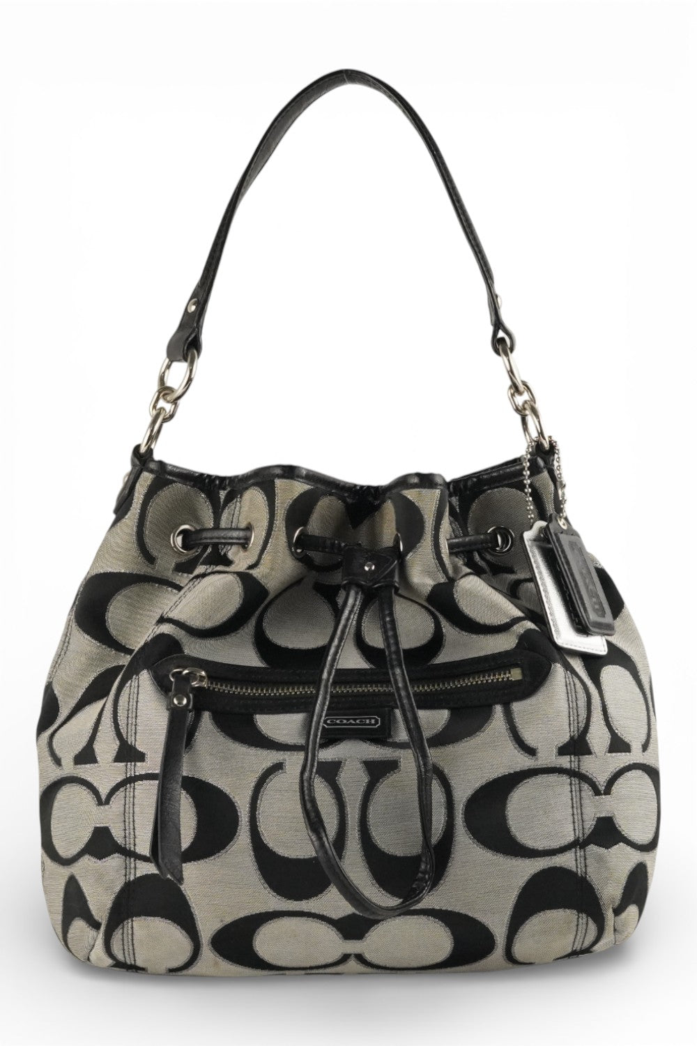 Coach Rare Black Grey & Silver Daisy Metallic Signature Vintage Bucket Bag