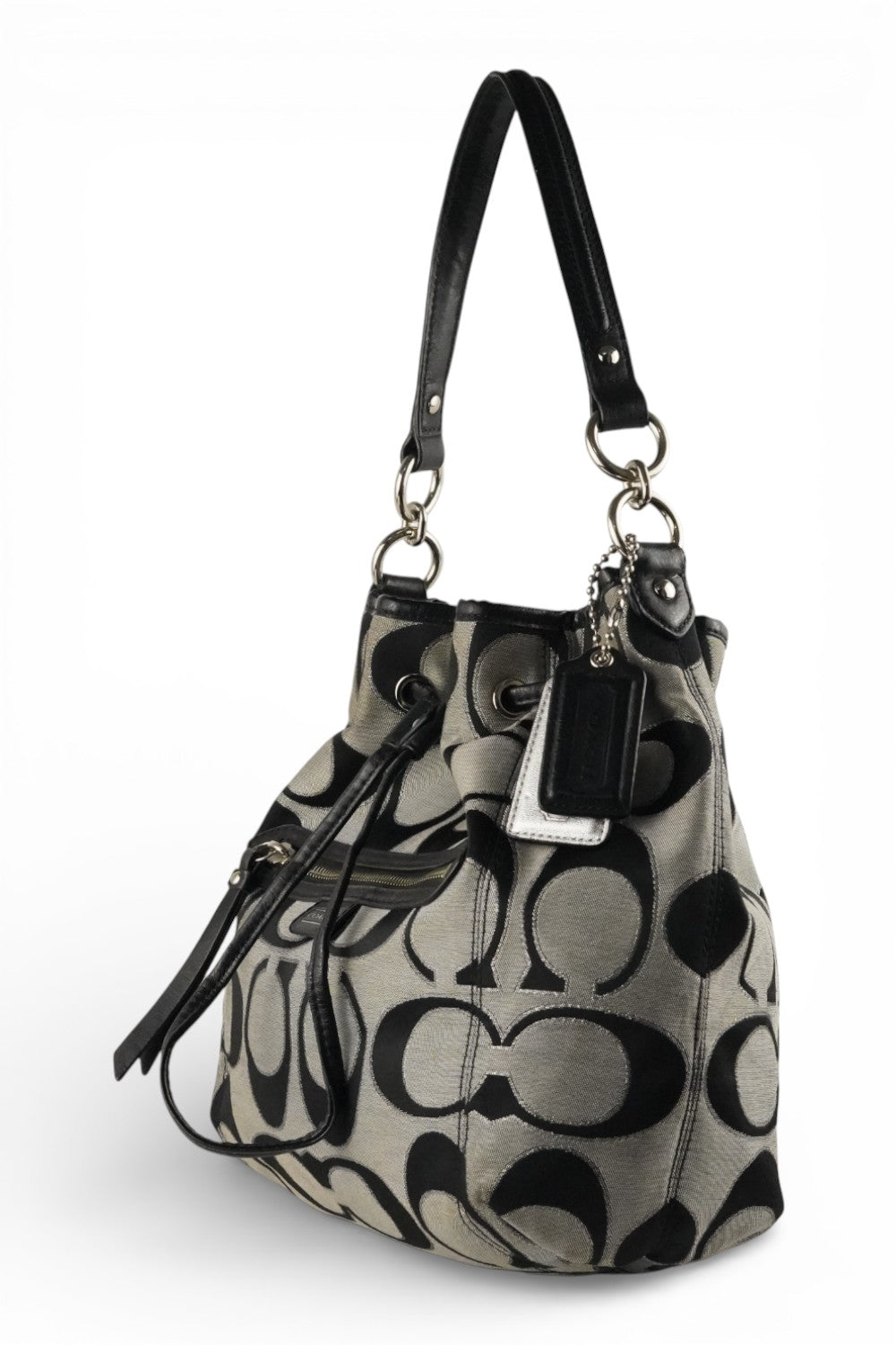 Coach Rare Black Grey & Silver Daisy Metallic Signature Vintage Bucket Bag
